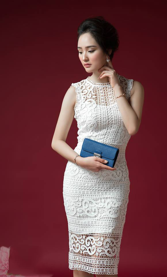 Đầm trắng xòe sát nách phối ren KK10413  Thời trang công sở KK Fashion  2019